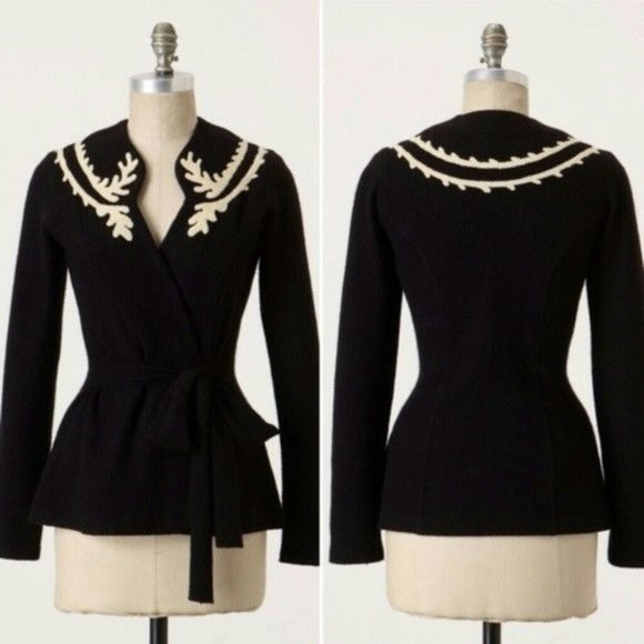 Anthropologie Sweaters - Anthropologie Guinevere Scroll Merino Wrap Cardigan Sweater M Vintage Academia